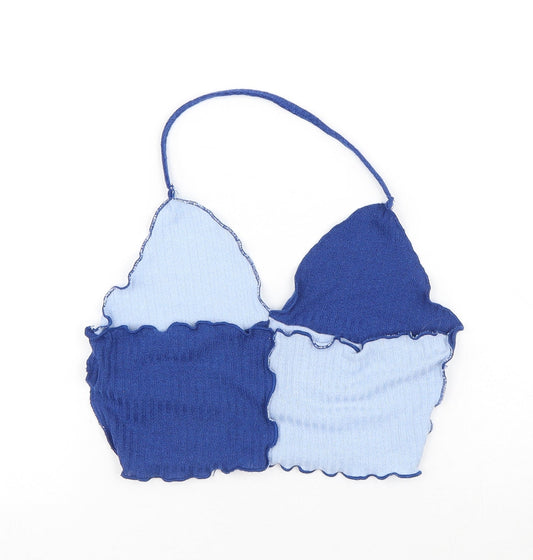 SheIn Womens Blue Colourblock Polyester Cropped Tank Size M V-Neck