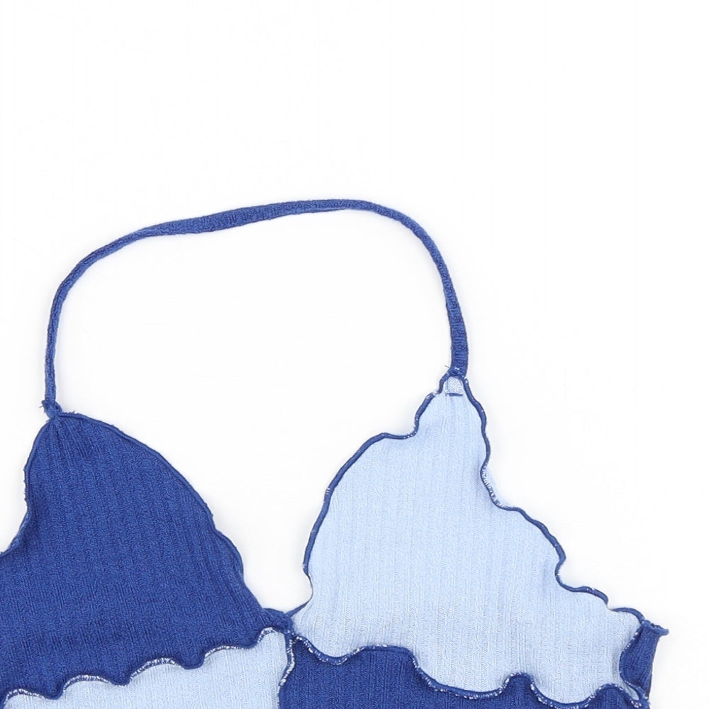 SheIn Womens Blue Colourblock Polyester Cropped Tank Size M V-Neck