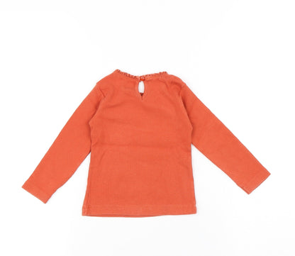 Dunnes Stores Girls Orange Cotton Basic T-Shirt Size 12-18 Months Round Neck Button