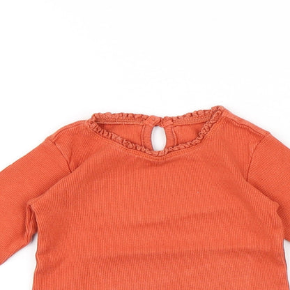 Dunnes Stores Girls Orange Cotton Basic T-Shirt Size 12-18 Months Round Neck Button