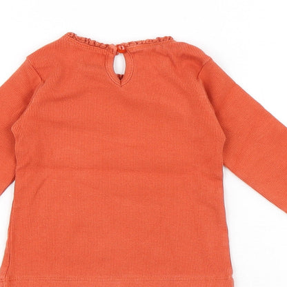 Dunnes Stores Girls Orange Cotton Basic T-Shirt Size 12-18 Months Round Neck Button