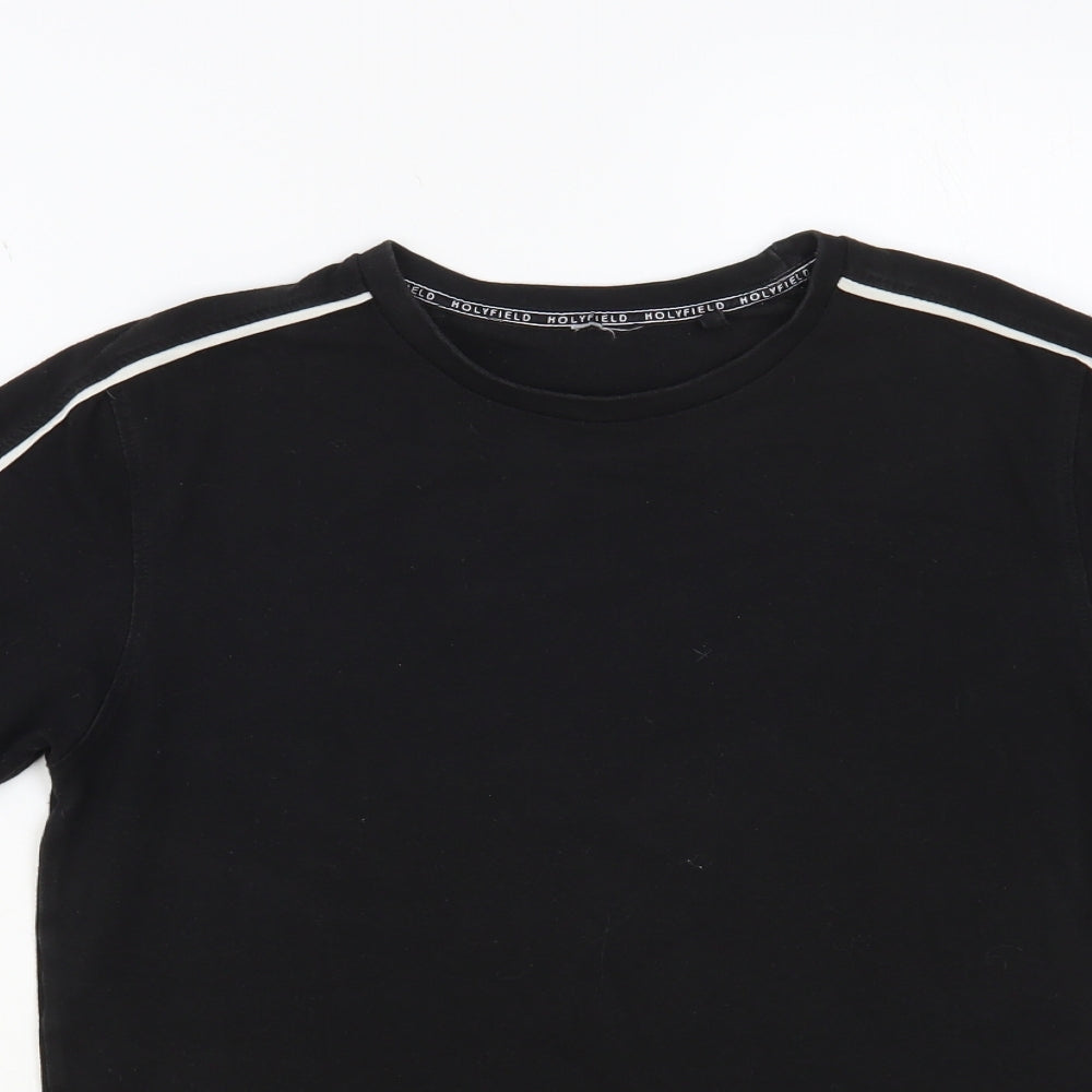 Holyfield Boys Black Cotton Pullover T-Shirt Size 12-13 Years Crew Neck Pullover
