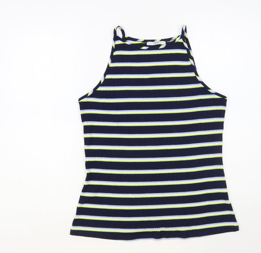 George Womens Blue Striped Polyester Basic Tank Size 14 Square Neck