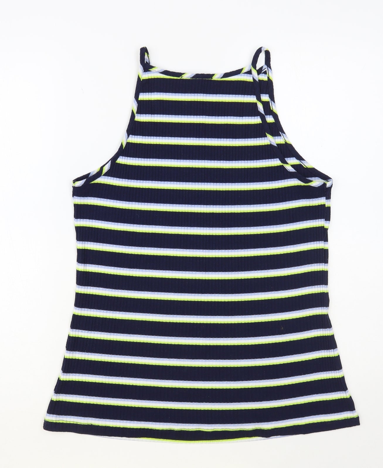 George Womens Blue Striped Polyester Basic Tank Size 14 Square Neck
