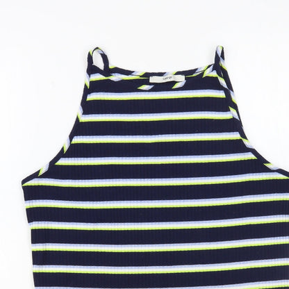 George Womens Blue Striped Polyester Basic Tank Size 14 Square Neck
