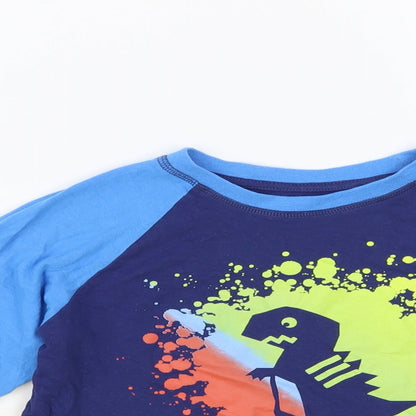 Studio Boys Blue Colourblock Cotton Pullover T-Shirt Size 7-8 Years Crew Neck Pullover - Dinosaur