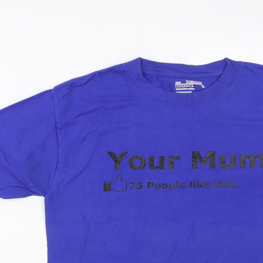 Womens UK Size S Hanes Blue Basic T-Shirt
