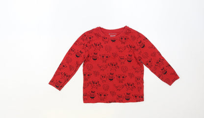 Primark Girls Red Geometric Cotton Pullover T-Shirt Size 3-4 Years Crew Neck Pullover - Cute Monsters