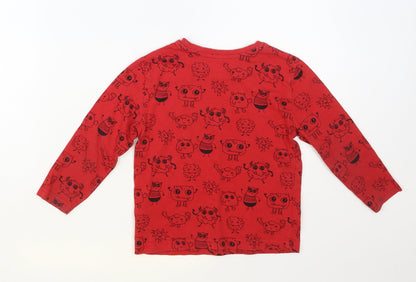 Primark Girls Red Geometric Cotton Pullover T-Shirt Size 3-4 Years Crew Neck Pullover - Cute Monsters