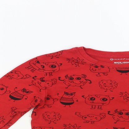Primark Girls Red Geometric Cotton Pullover T-Shirt Size 3-4 Years Crew Neck Pullover - Cute Monsters