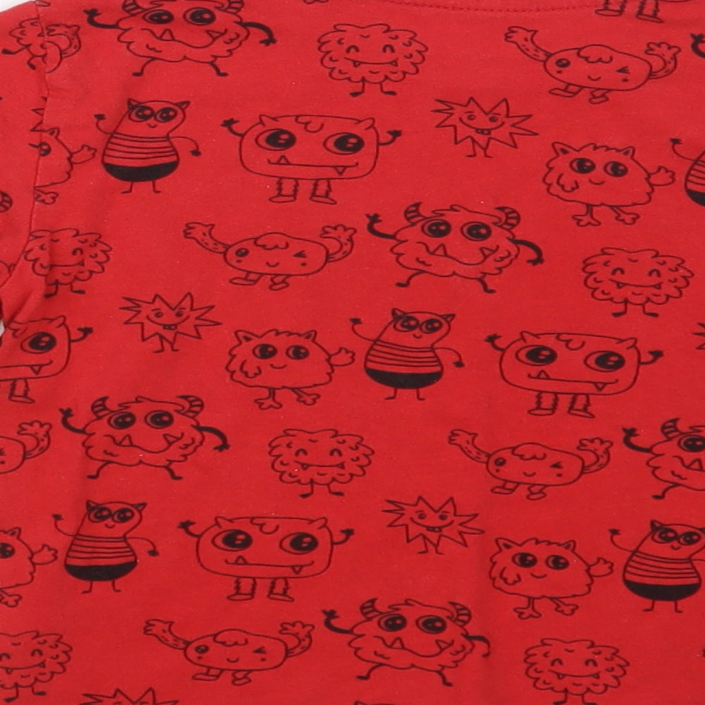 Primark Girls Red Geometric Cotton Pullover T-Shirt Size 3-4 Years Crew Neck Pullover - Cute Monsters