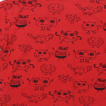 Primark Girls Red Geometric Cotton Pullover T-Shirt Size 3-4 Years Crew Neck Pullover - Cute Monsters