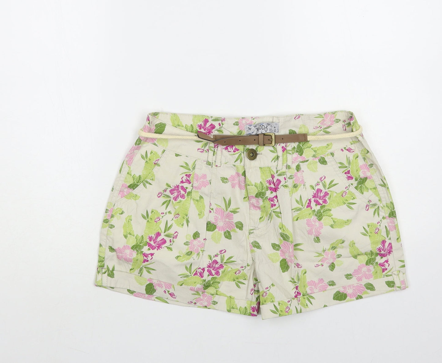 MODO Womens Ivory Floral Cotton Hot Pants Shorts Size 8 L3 in Regular Button