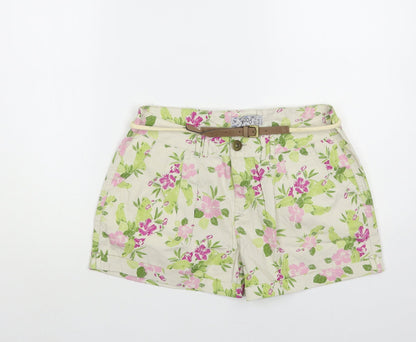 MODO Womens Ivory Floral Cotton Hot Pants Shorts Size 8 L3 in Regular Button