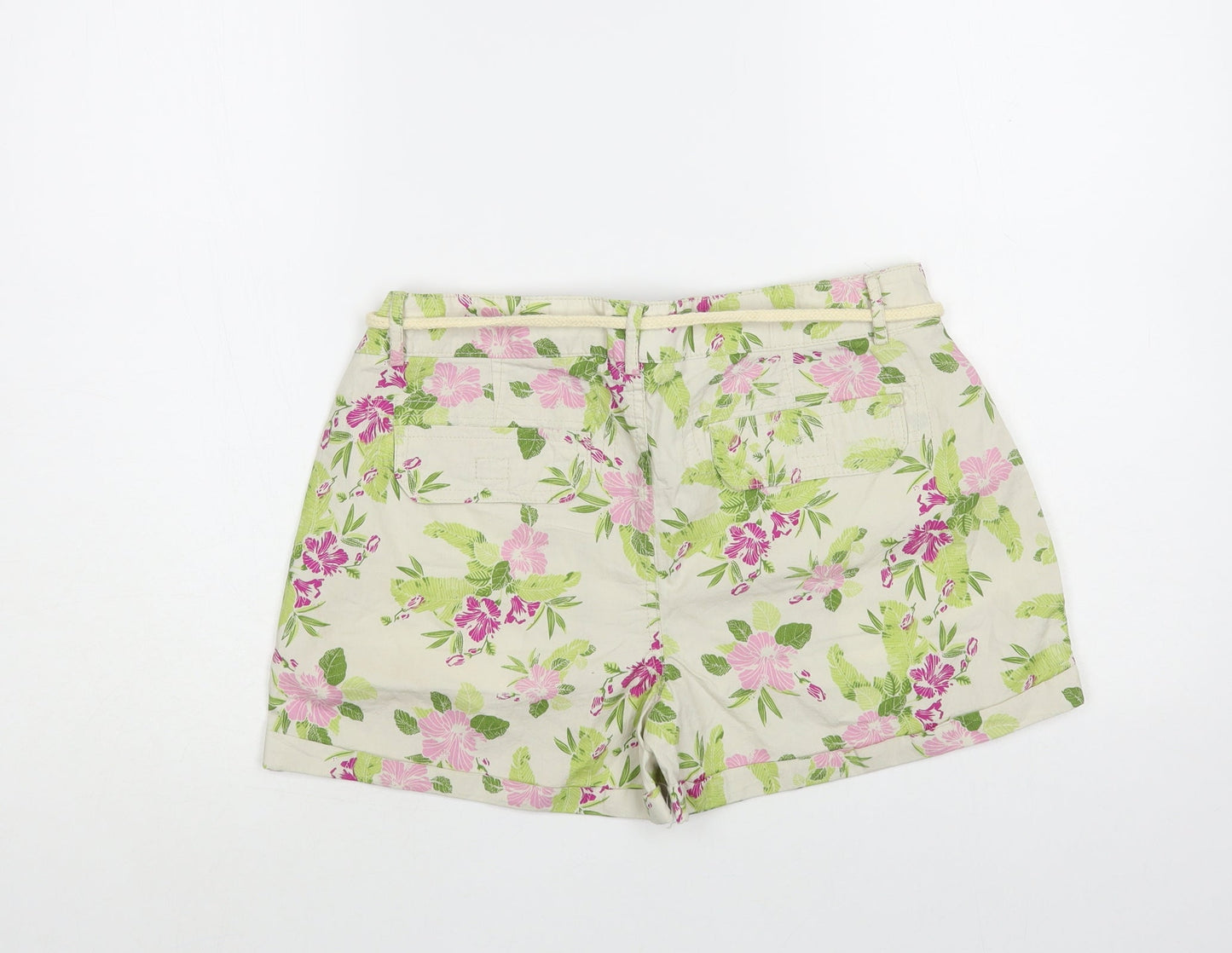 MODO Womens Ivory Floral Cotton Hot Pants Shorts Size 8 L3 in Regular Button