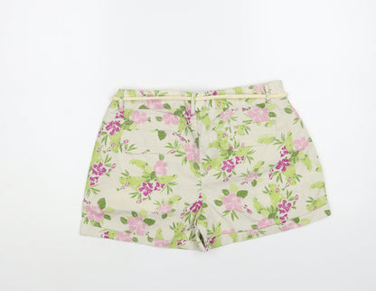 MODO Womens Ivory Floral Cotton Hot Pants Shorts Size 8 L3 in Regular Button