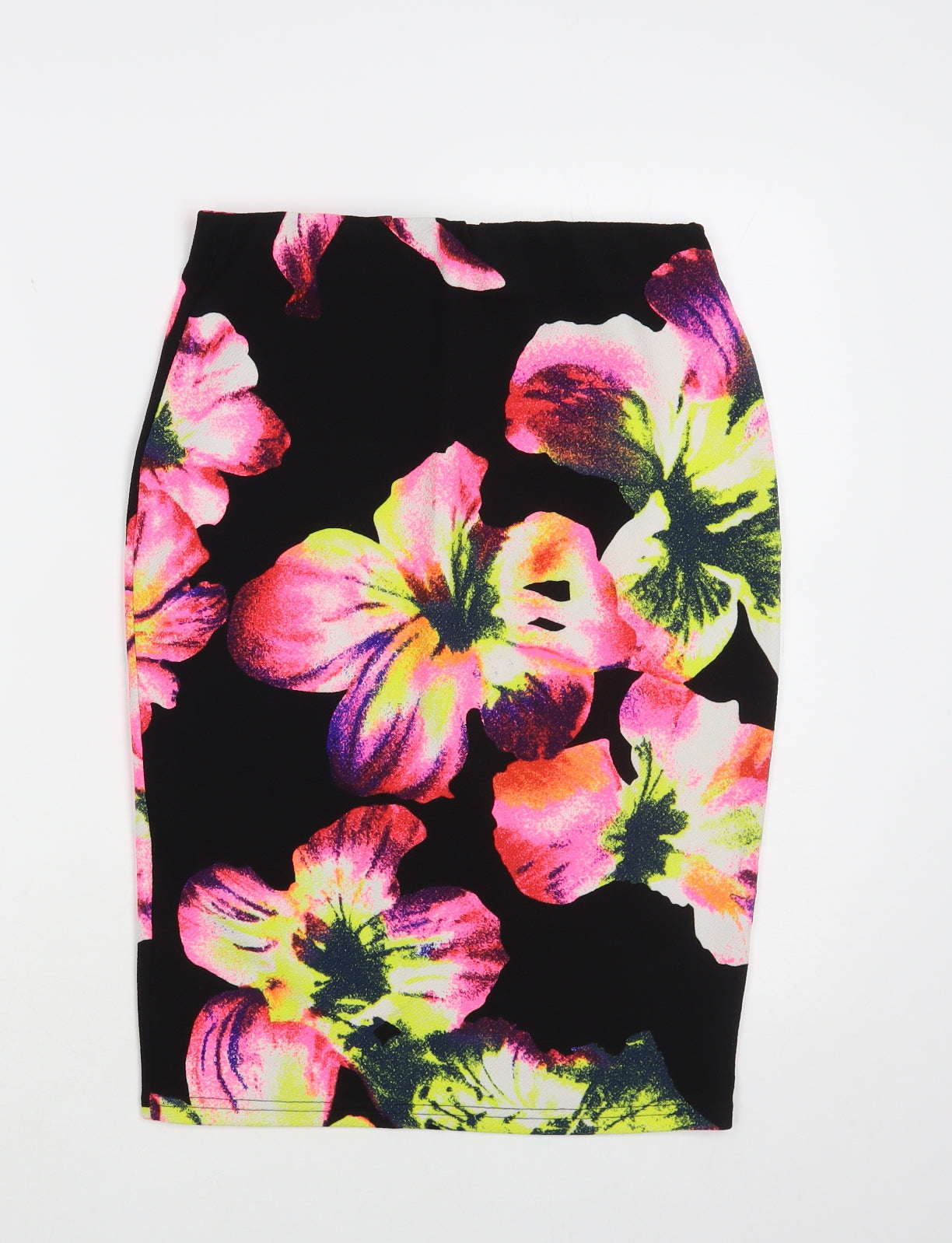 Silk Womens Black Floral Polyester Straight & Pencil Skirt Size M