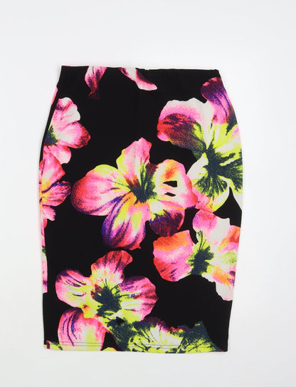 Silk Womens Black Floral Polyester Straight & Pencil Skirt Size M