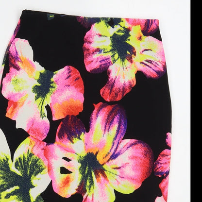 Silk Womens Black Floral Polyester Straight & Pencil Skirt Size M