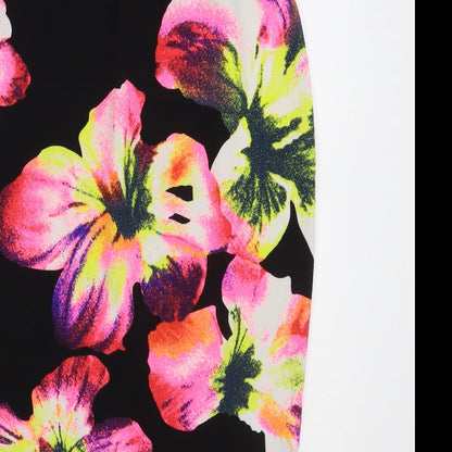 Silk Womens Black Floral Polyester Straight & Pencil Skirt Size M