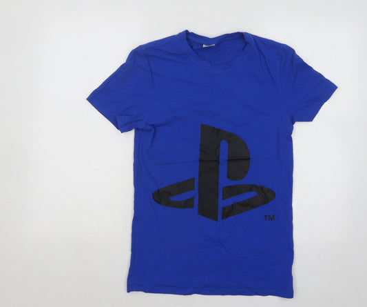F&F Mens Blue Cotton T-Shirt Size XS Round Neck - Playstation