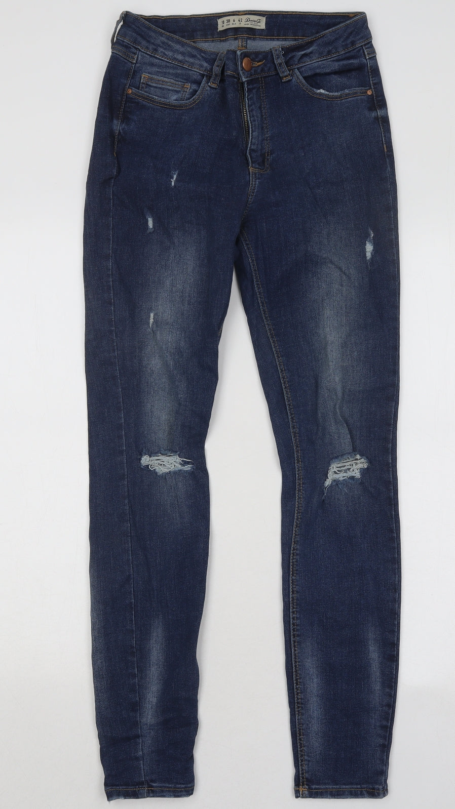 Denim & Co. Womens Blue Cotton Skinny Jeans Size 10 L28 in Regular Button