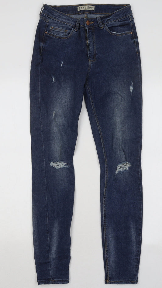 Denim & Co. Womens Blue Cotton Skinny Jeans Size 10 L28 in Regular Button