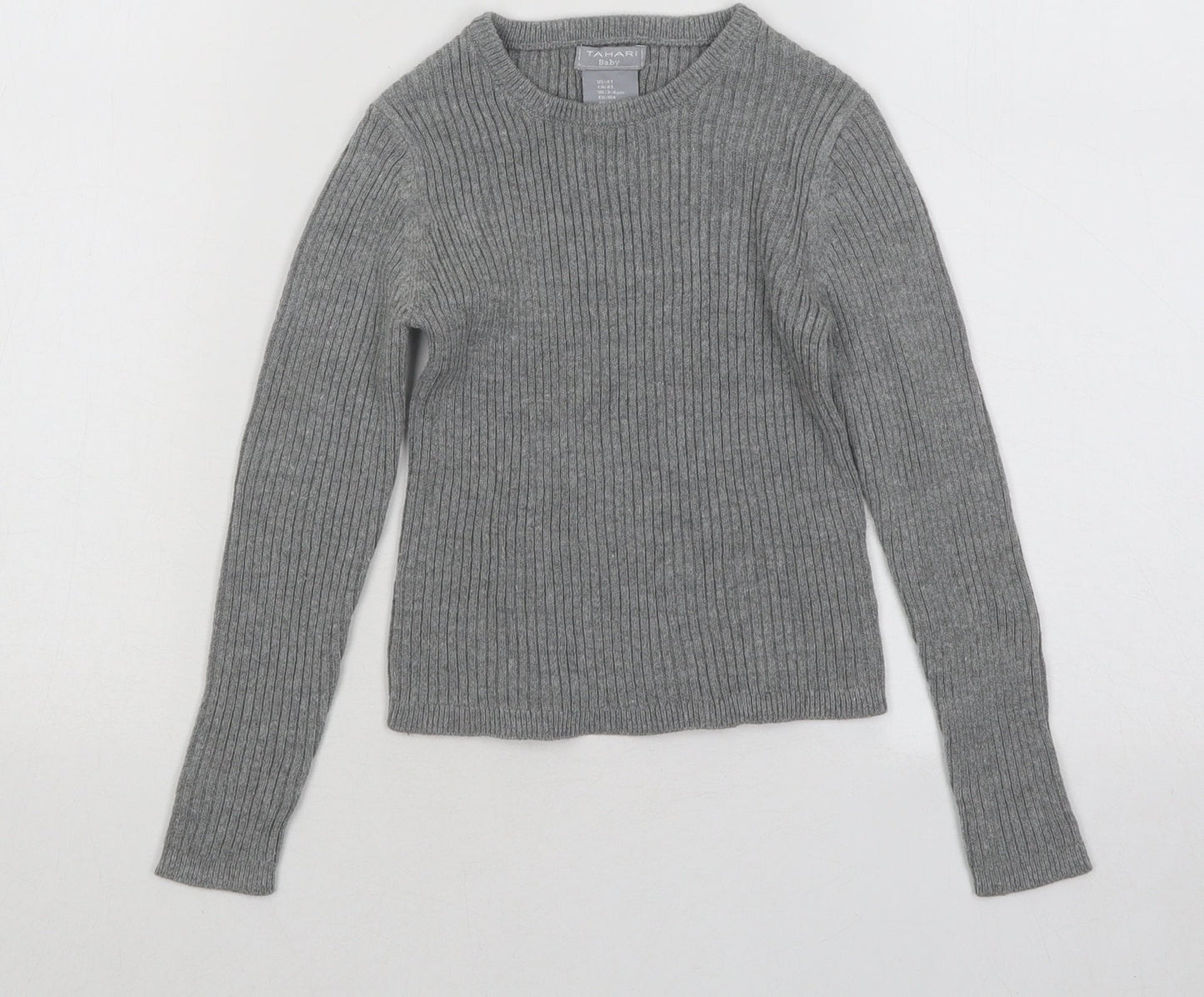 Tahari Girls Grey Round Neck Cotton Pullover Jumper Size 4 Years Pullover
