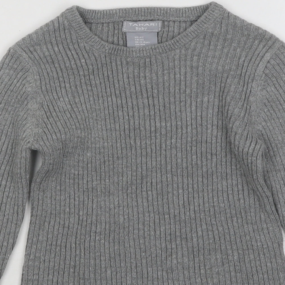 Tahari Girls Grey Round Neck Cotton Pullover Jumper Size 4 Years Pullover