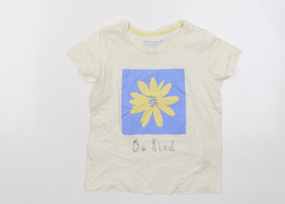 Primark Girls Beige Cotton Basic T-Shirt Size 3-4 Years Round Neck Pullover - Be Kind Flower