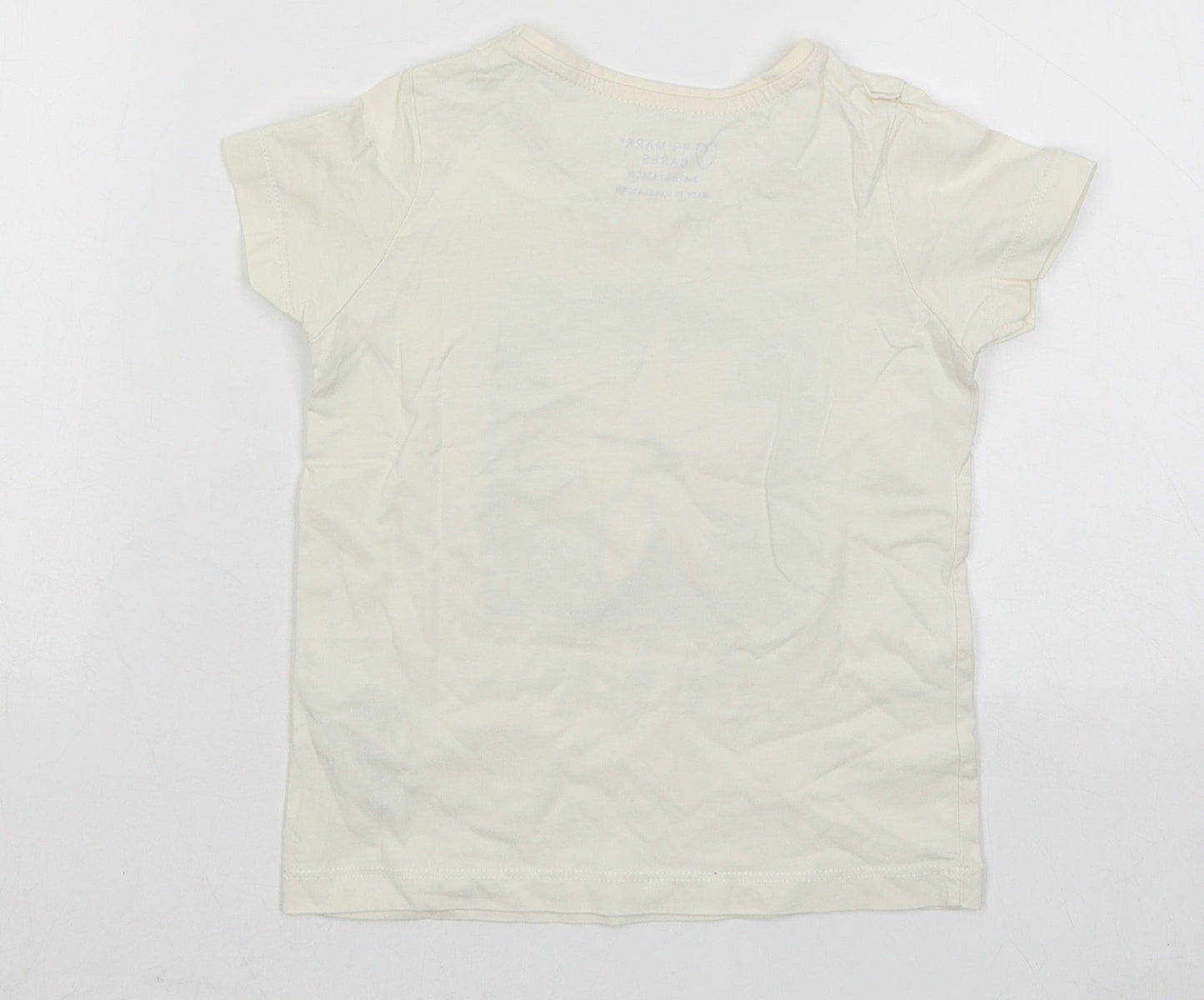 Primark Girls Beige Cotton Basic T-Shirt Size 3-4 Years Round Neck Pullover - Be Kind Flower