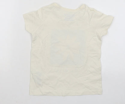 Primark Girls Beige Cotton Basic T-Shirt Size 3-4 Years Round Neck Pullover - Be Kind Flower