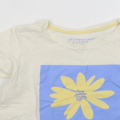 Primark Girls Beige Cotton Basic T-Shirt Size 3-4 Years Round Neck Pullover - Be Kind Flower