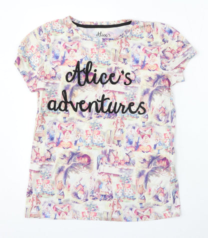 Alice's Adventures Womens Multicoloured Cotton Basic T-Shirt Size 6 Round Neck - Alice in Wonderland