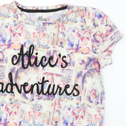 Alice's Adventures Womens Multicoloured Cotton Basic T-Shirt Size 6 Round Neck - Alice in Wonderland