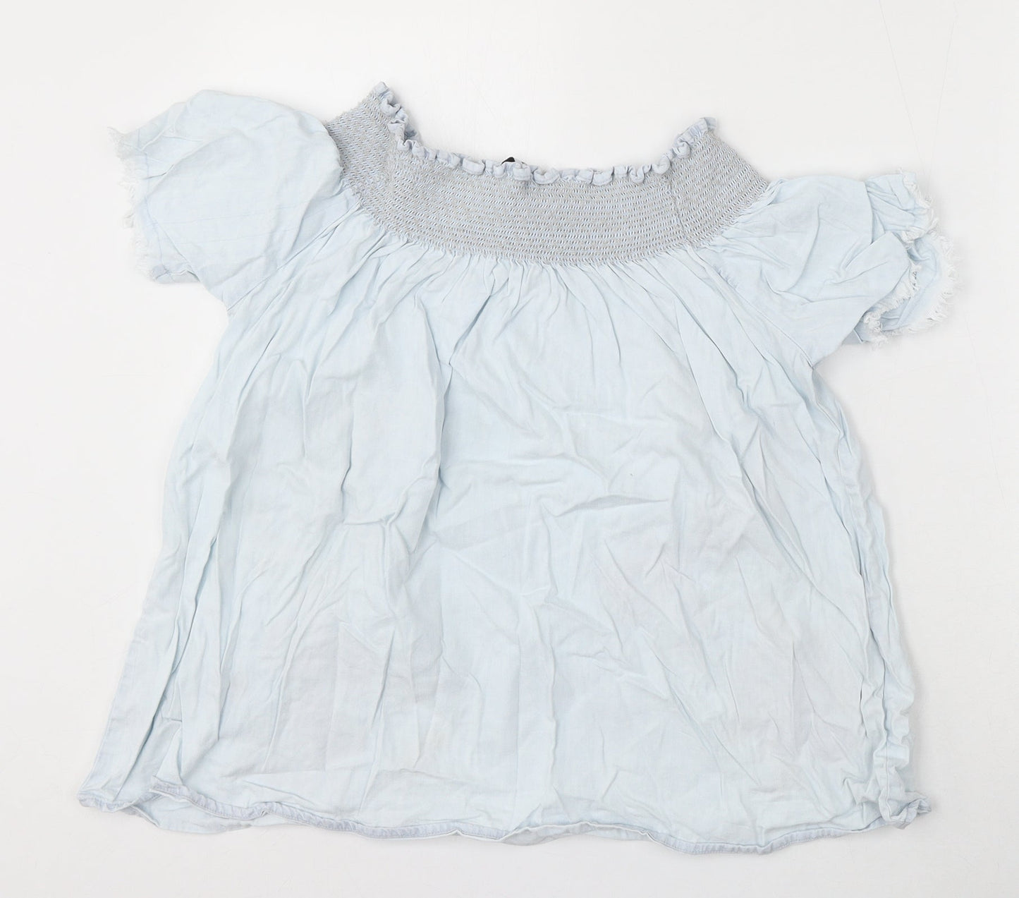 Denim & Co. Womens Blue Floral Cotton Basic Blouse Size 12 Round Neck