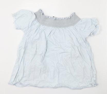 Denim & Co. Womens Blue Floral Cotton Basic Blouse Size 12 Round Neck