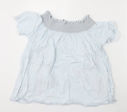 Denim & Co. Womens Blue Floral Cotton Basic Blouse Size 12 Round Neck