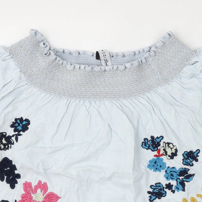 Denim & Co. Womens Blue Floral Cotton Basic Blouse Size 12 Round Neck