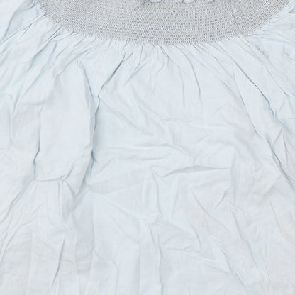 Denim & Co. Womens Blue Floral Cotton Basic Blouse Size 12 Round Neck