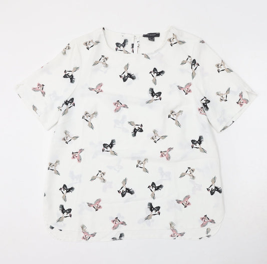 Primark Womens White Geometric Viscose Basic Blouse Size 14 Round Neck - Bird Print