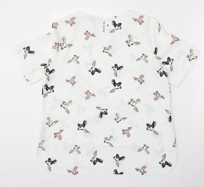 Primark Womens White Geometric Viscose Basic Blouse Size 14 Round Neck - Bird Print