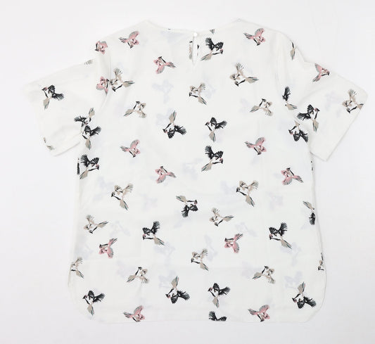 Primark Womens White Geometric Viscose Basic Blouse Size 14 Round Neck - Bird Print