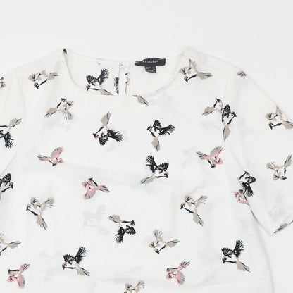 Primark Womens White Geometric Viscose Basic Blouse Size 14 Round Neck - Bird Print