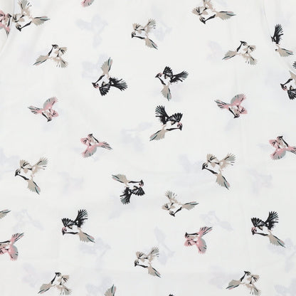 Primark Womens White Geometric Viscose Basic Blouse Size 14 Round Neck - Bird Print