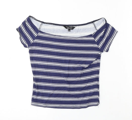915 Generation Girls Blue Striped Cotton Basic Blouse Size 12-13 Years Off the Shoulder Pullover