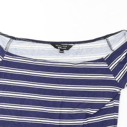 915 Generation Girls Blue Striped Cotton Basic Blouse Size 12-13 Years Off the Shoulder Pullover