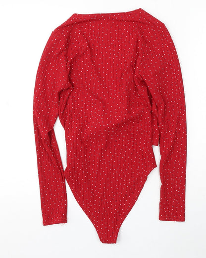 Boohoo Womens Red Polka Dot Polyester Playsuit One-Piece Size 6 Snap
