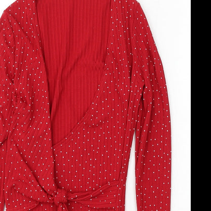 Boohoo Womens Red Polka Dot Polyester Playsuit One-Piece Size 6 Snap