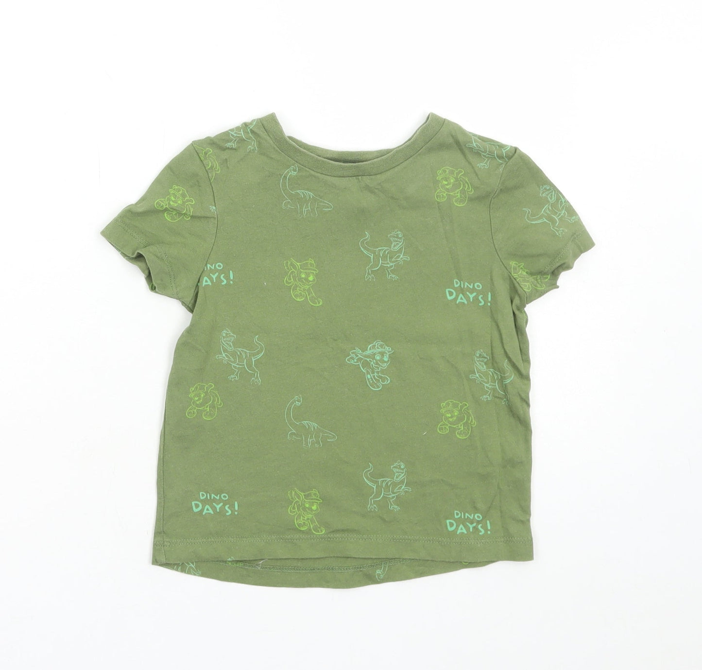 George Boys Green Geometric Cotton Basic T-Shirt Size 12-18 Months Round Neck Pullover - Dinosaur Print
